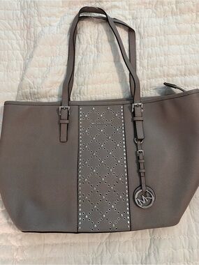 Michael Kors Taupe Gray Studded Tote